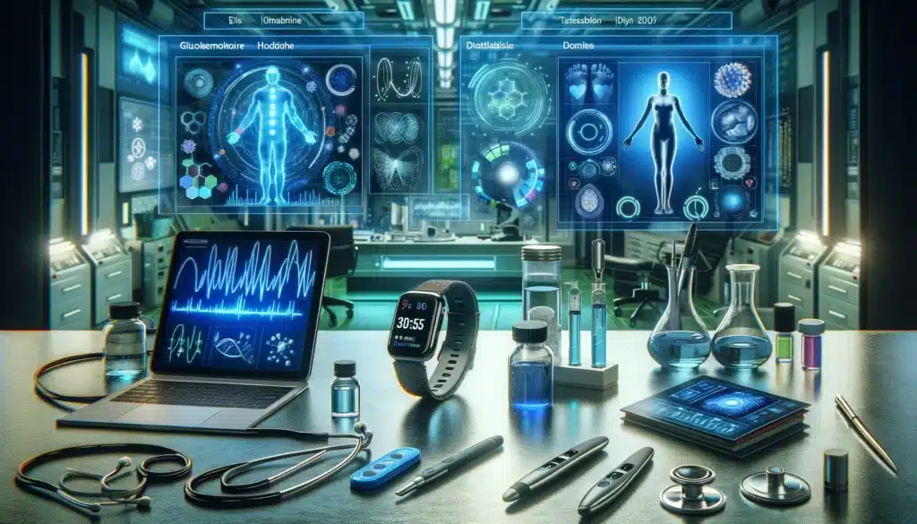 Biohacking Tools & Gadgets zur Analyse des Körpers 23 Eine hochmoderne Szene mit verschiedenen-Biohacking Tools und Geräten.