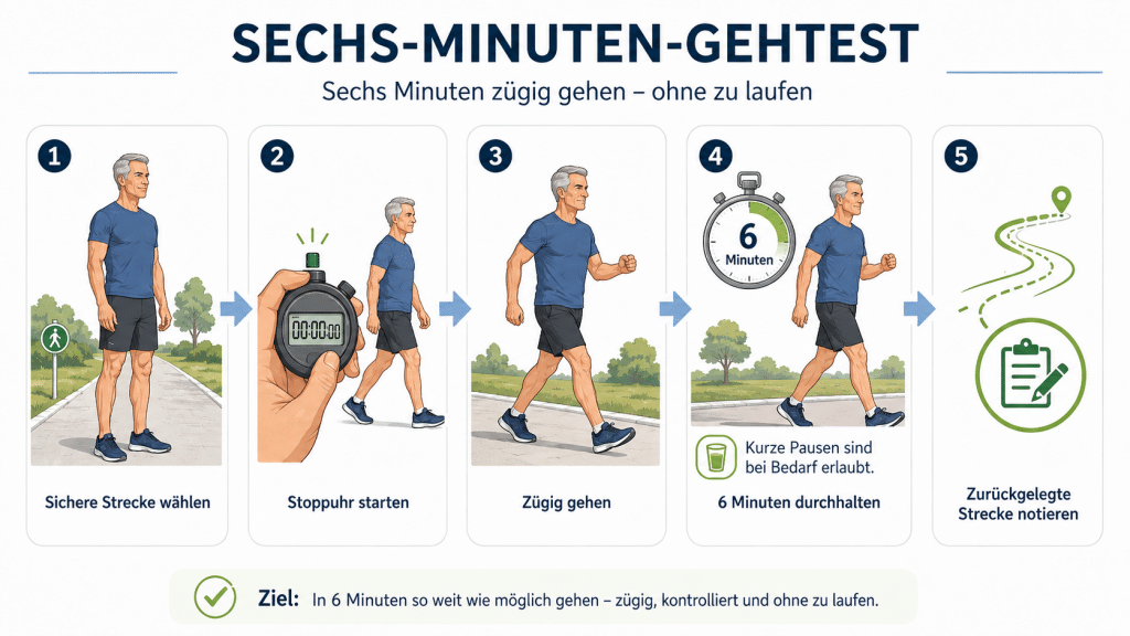 Wie fit alterst du wirklich? Teil 2: Einfache Selbsttests für Gehfähigkeit, Ausdauer und Beweglichkeit 5 Sechs Minuten Gehtest