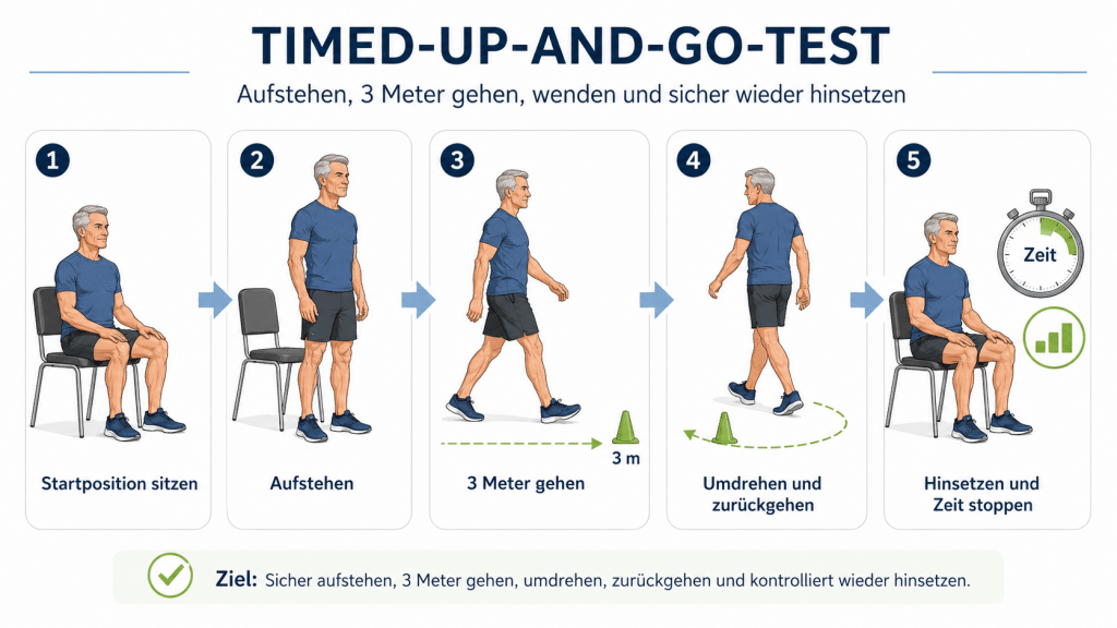 Wie fit alterst du wirklich? Teil 2: Einfache Selbsttests für Gehfähigkeit, Ausdauer und Beweglichkeit 3 Timed Up and go test